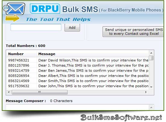 Screenshot of BlackBerry SMS Software