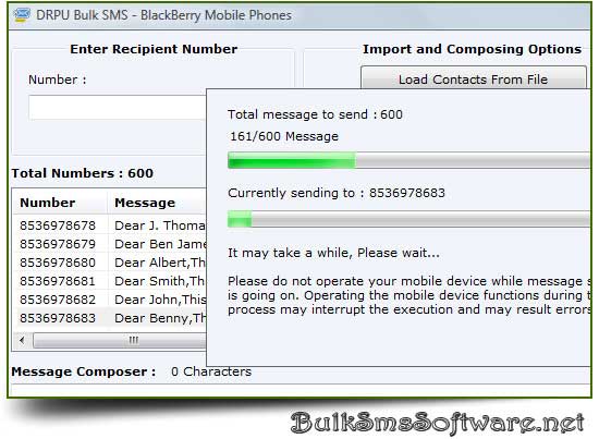 Screenshot of SMS Application for BlackBerry