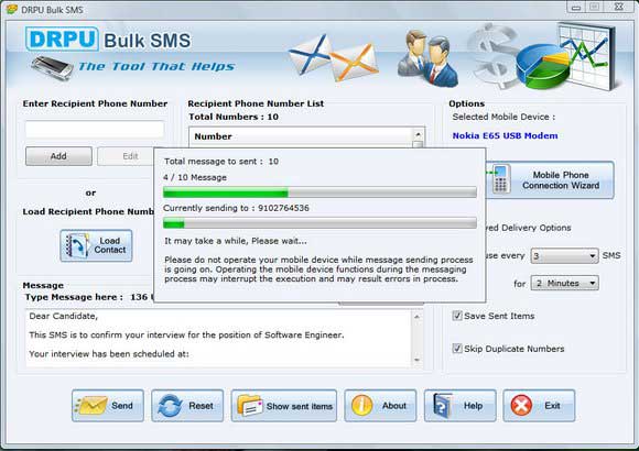 Screenshot of PC to SMS