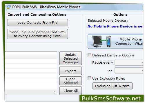 Screenshot of Bulk SMS BlackBerry