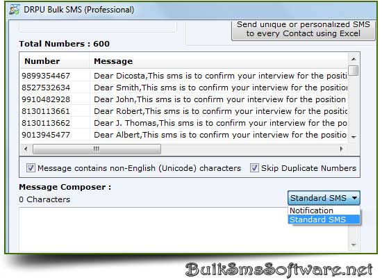 Screenshot of Bulk SMS PC to Mobile