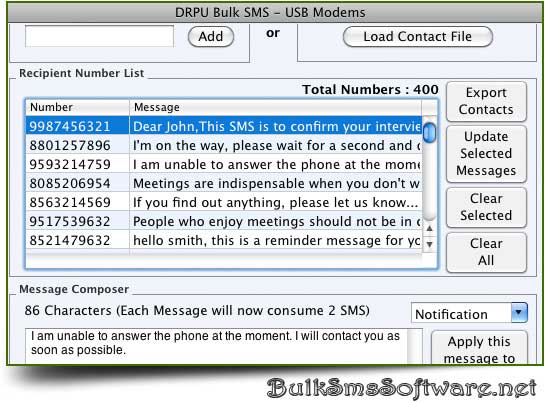 Screenshot of Bulk SMS Mac USB Modem