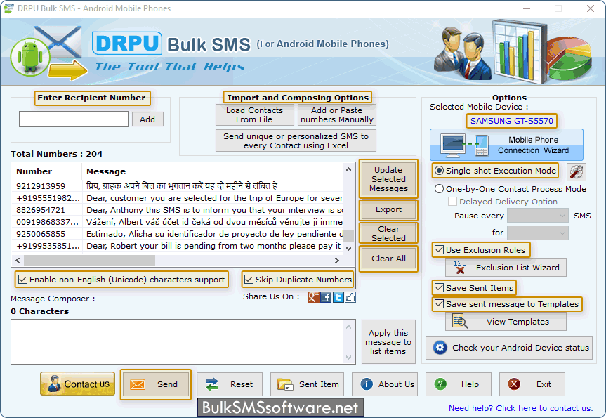 Bulk SMS Software for Android Mobile