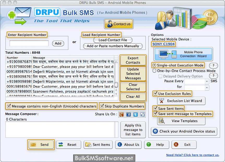 Mac Bulk SMS Software for Android Phone