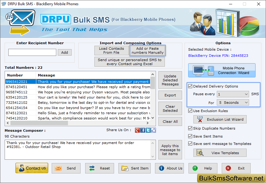 Bulk SMS Software for BlackBerry Mobile Phones