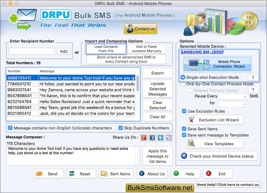 Mac Bulk SMS Software for Android Phones