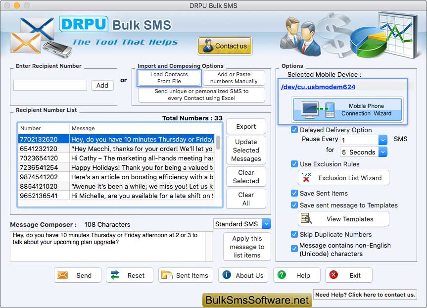 Mac Bulk SMS Software for GSM phones