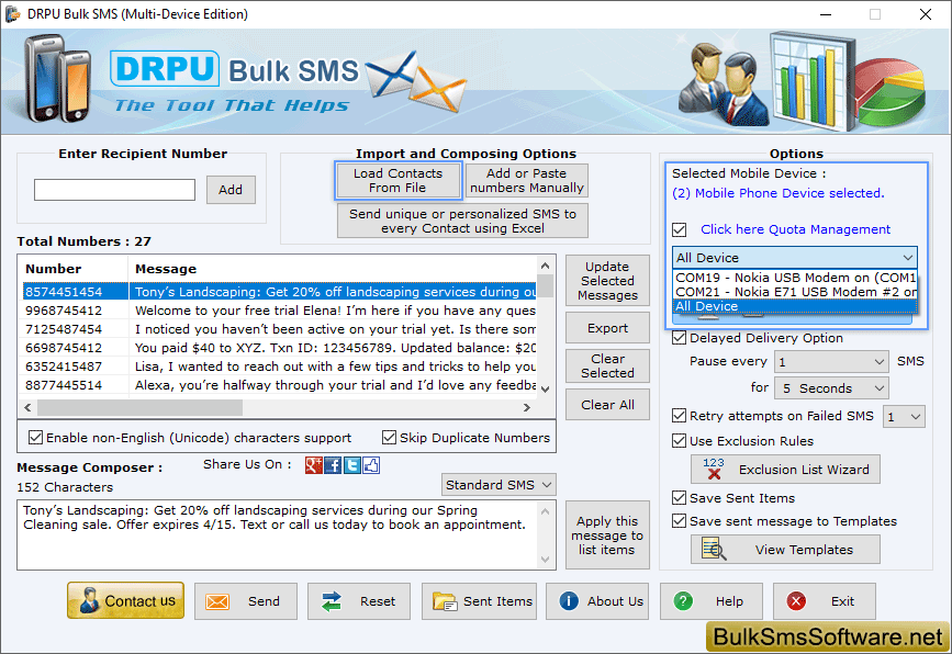Bulk SMS Software (Multi-Device Edition)