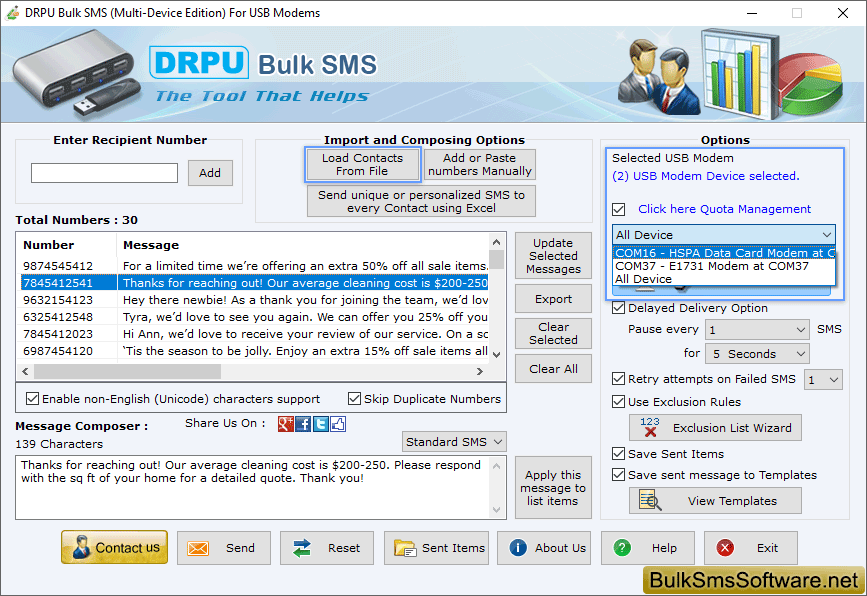 Selected USB Modem